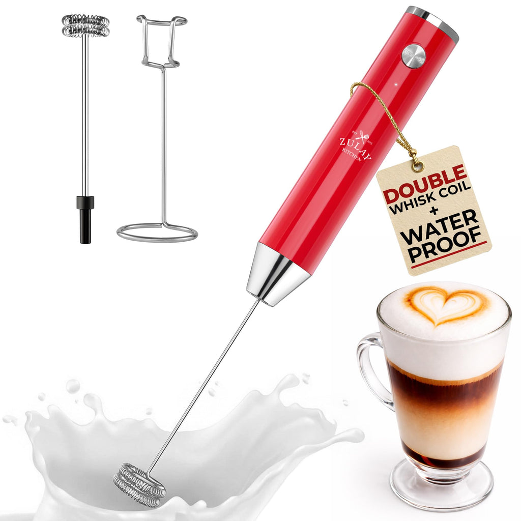 Zulay Kitchen Powerful Milk Frother Wand With Duracell Batteries - Ultra Fast Handheld Drink Mixer - Electric Whisk Foam Maker for Coffee, Lattes, Cappuccino & Matcha - Z1 Motor - Aqua