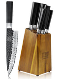 SHAN ZU 7-Piece Japanese Knife Set - 7 Layers 10Cr15MoV High Carbon Steel Kitchen Knifes Set with Block and Sharpener,Ultra-Sharp Chef Knife Set with G10 Handle