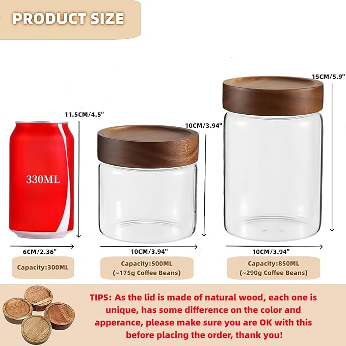 28 Fl oz/850ml Glass Jars, Glass Canister with Airtight Screw on Wooden Lid