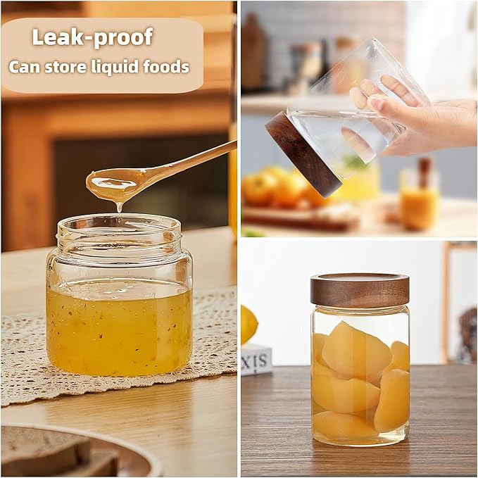 28 Fl oz/850ml Glass Jars, Glass Canister with Airtight Screw on Wooden Lid