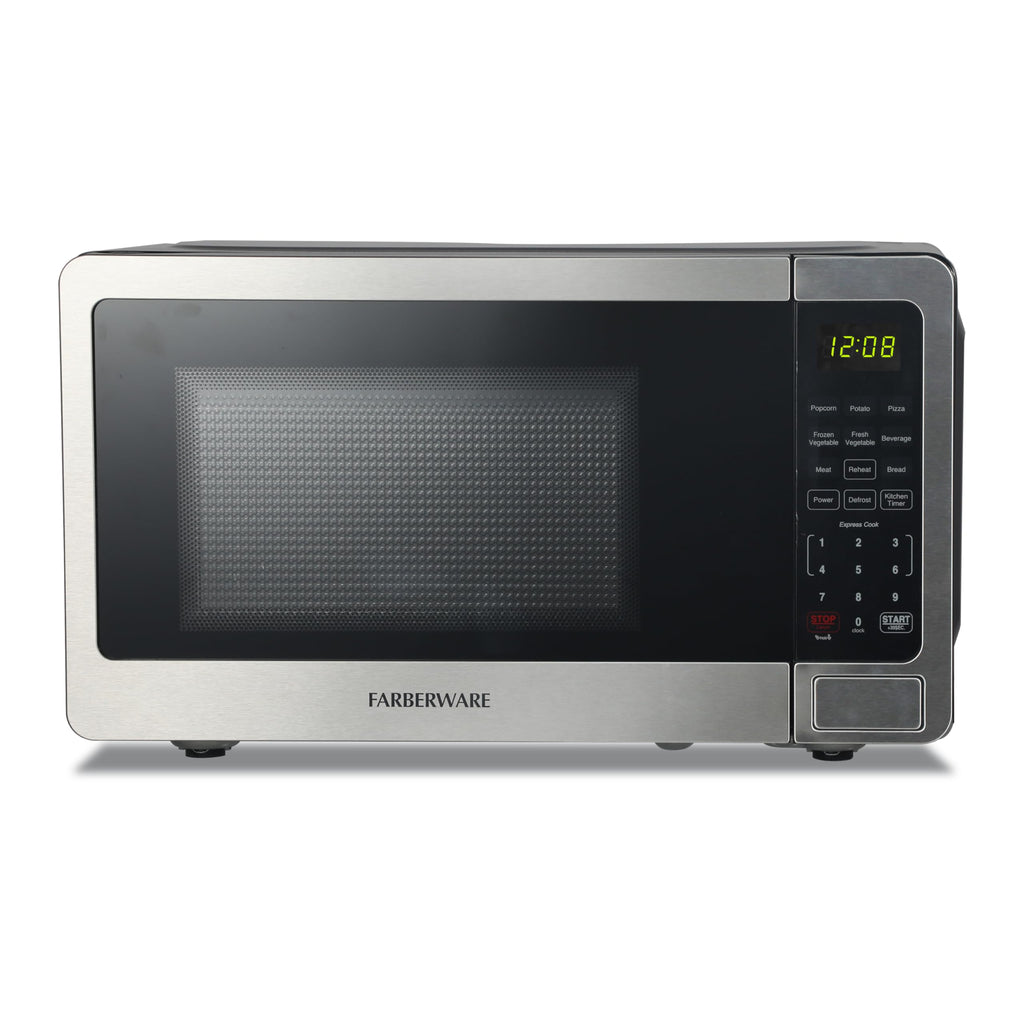Farberware 0.7 Cu. Ft. Countertop Microwave Oven – 700 Watts Power, Auto Cook Settings, Defrost, Easy Clean and Child Safety Lock - White