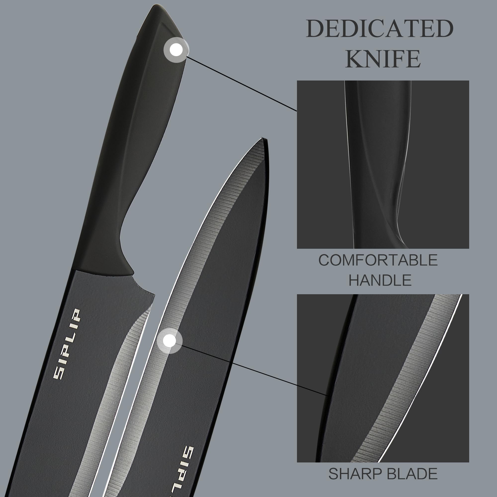 SipLip Kitchen knife set with Magnetic knife holder, 15 pieces high carbon stainless steel sharp kitchen knife set including chef's knife, bread knife, serrated steak knife set