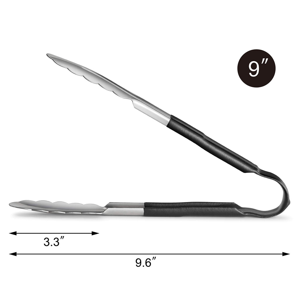 New Star Foodservice 35841 9-Inch Utility Spring Tongs, Stainless Steel, Vinyl Coated, Set of 12, Black
