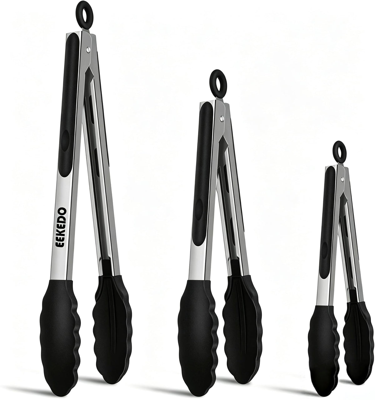 EEKEDO Tongs for Cooking, Stainless Steel Kitchen Tongs with Silicone Tips