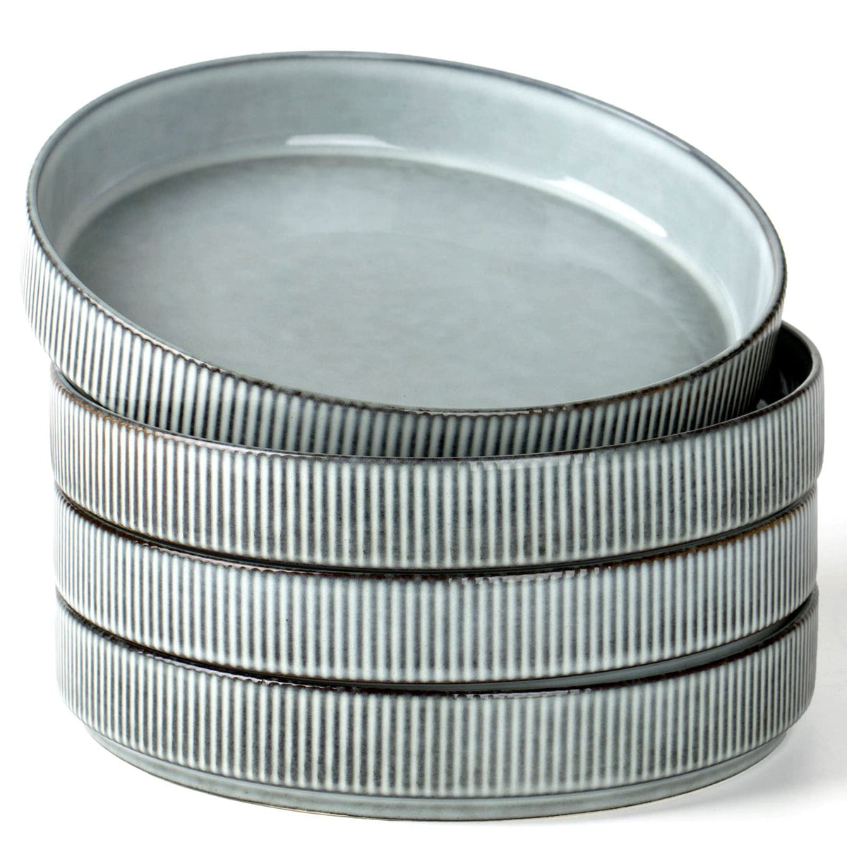 famiware Star 8.25" Pasta Bowls Set of 6, Bowl Plates, Matte Dark Charcoal