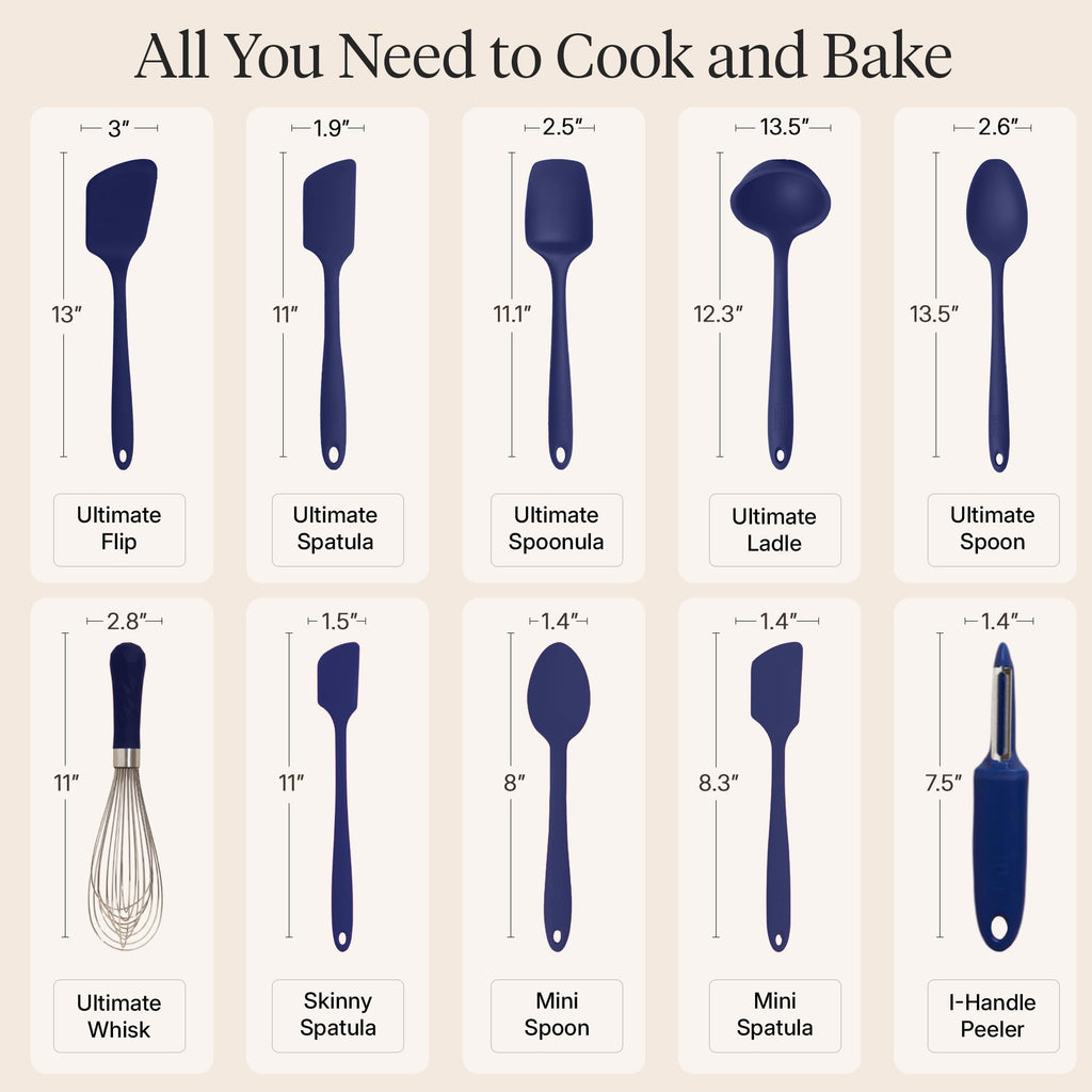 GIR: Get It Right 10-Piece Silicone Ultimate Kitchen Utensil Set – Spatulas, Ladle, Flip, Spoons, Whisk, Peeler & Spoonula – Nonstick, Non-Toxic, Heat-Resistant – Navy