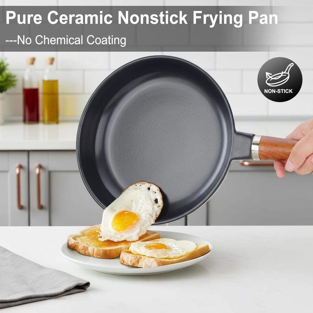 FOTRIC Pure Ceramic Frying Pan, Nonstick 10 Inch Ceramic Skillet (Crafted From Natural Clay Minerals Through Firing), PFAS-Free, Non Toxic/No Coatings Cooking Pan, Induction Pan (Black)