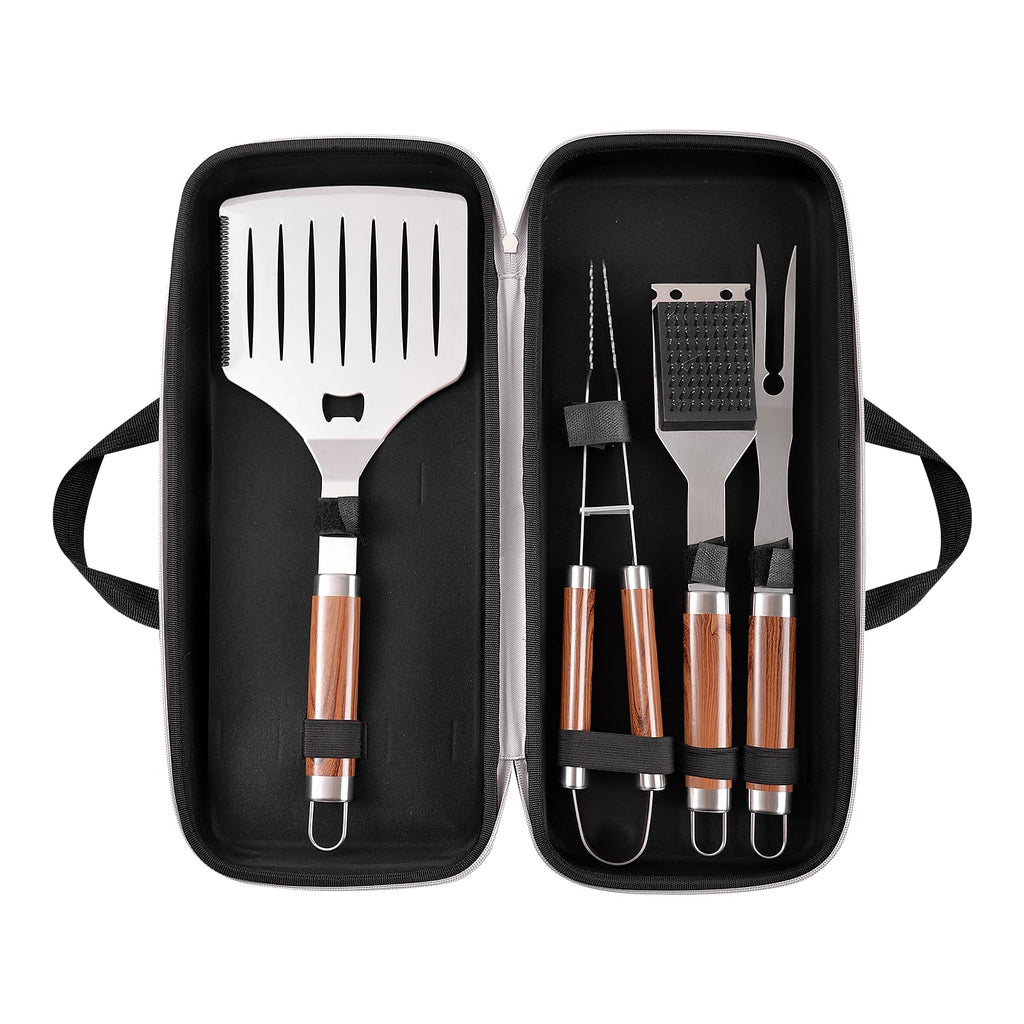 YJHOLE Grilling Accessories Set Large Spatula Fork Cleaning Brush Food Tongs Durable Stainless Steel BBQ Grill Tools with Extra Thick Storage Case BBQ Accessories Grill Set