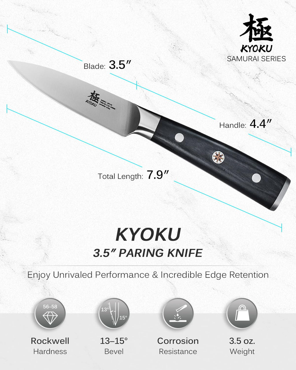KYOKU Samurai Series Knife Japanese Style1 (Paring Knife, 3.5")