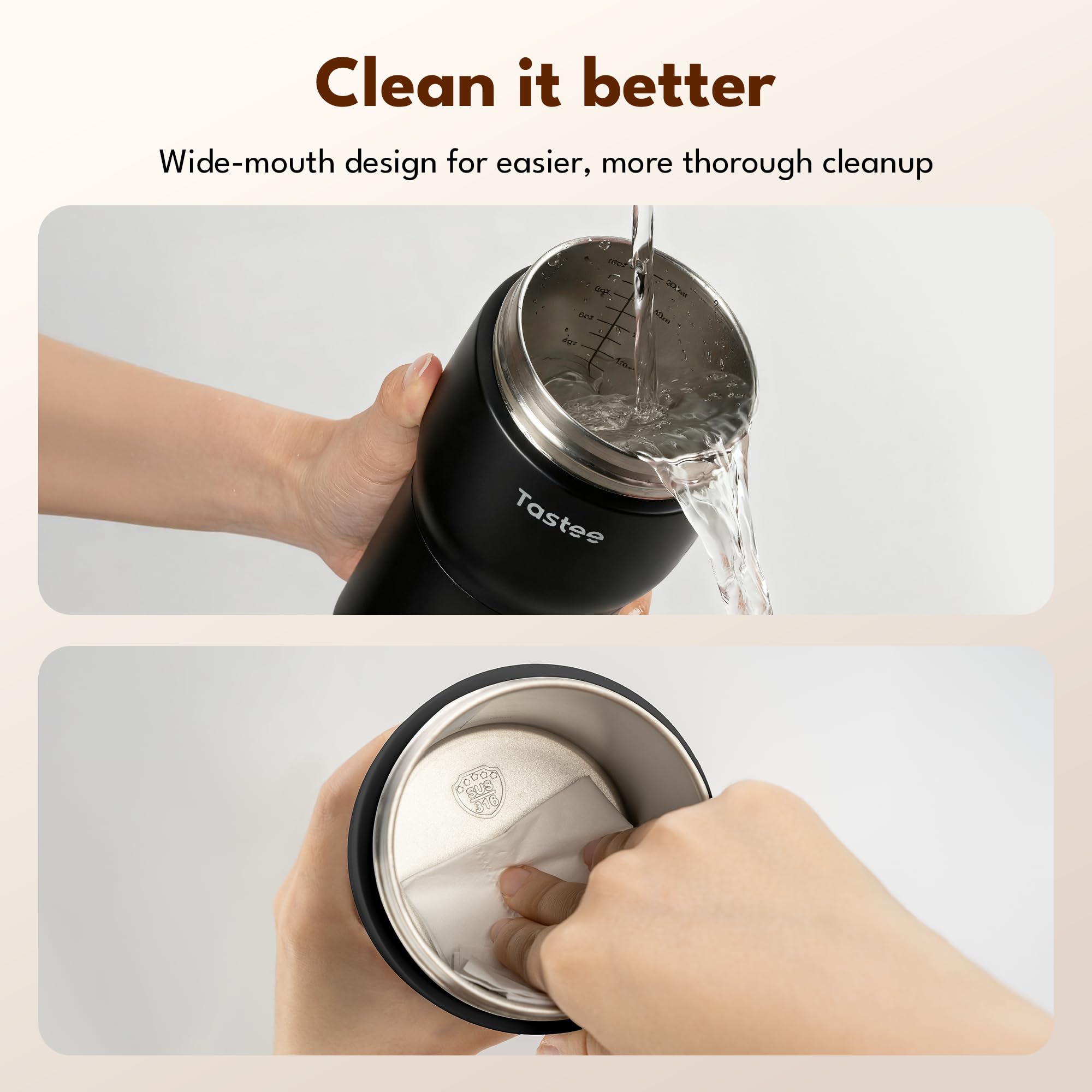 Tastee Heated Coffee Mug – 12oz Portable Travel Mug with 1℉ Precise Temperature Control, 8-Hour Heat Retention, 30W Fast Charging, Leak-Proof, Wide Mouth, Gift-Ready for Office, Home & Outdoor(Black)