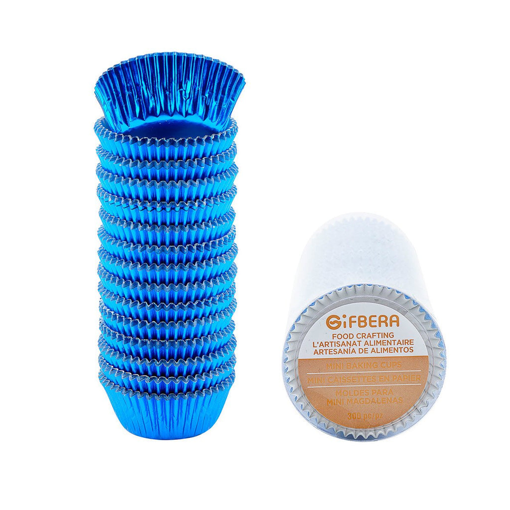 Gifbera Metallic Blue Foil Mini Cupcake Liners Muffin Cups, 300-Count