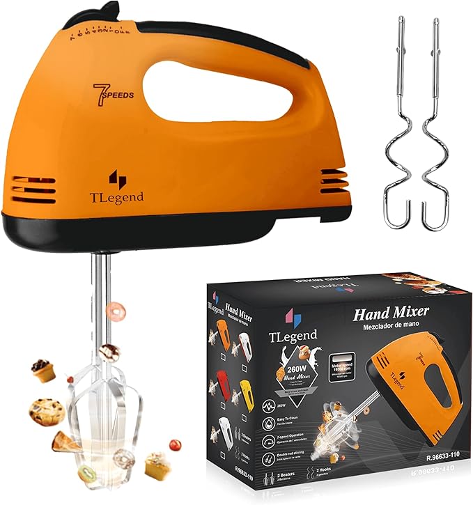 TechnoLegend Hand Mixer Electric Handheld – 7 Speed Ultra Power Electric Mixer Handheld (Orange)