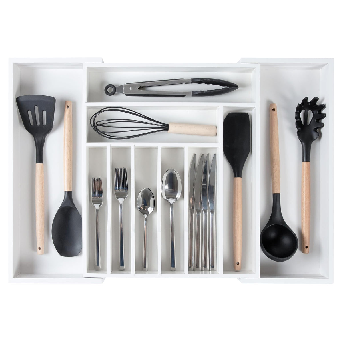 KitchenEdge Silverware & Utensil Drawer Organizer, 14.5-25 in, Acacia