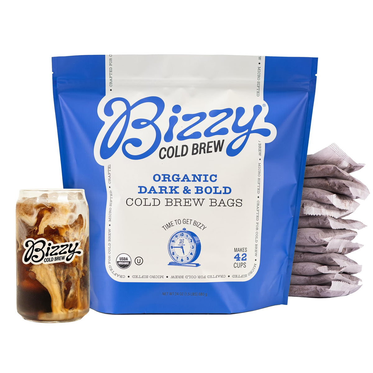 Bizzy Organic Cold Brew Coffee, Dark & Bold Blend, Brew Bags, 4 ct