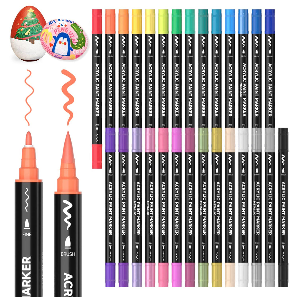 Shuttle Art 36 Colors Dual Tip Acrylic Paint Markers, Brush and Fine Tip for Rock Painting, Ceramic, Wood, Canvas, Plastic, Glass, Stone, Calligraphy, Card Making, DIY Crafts