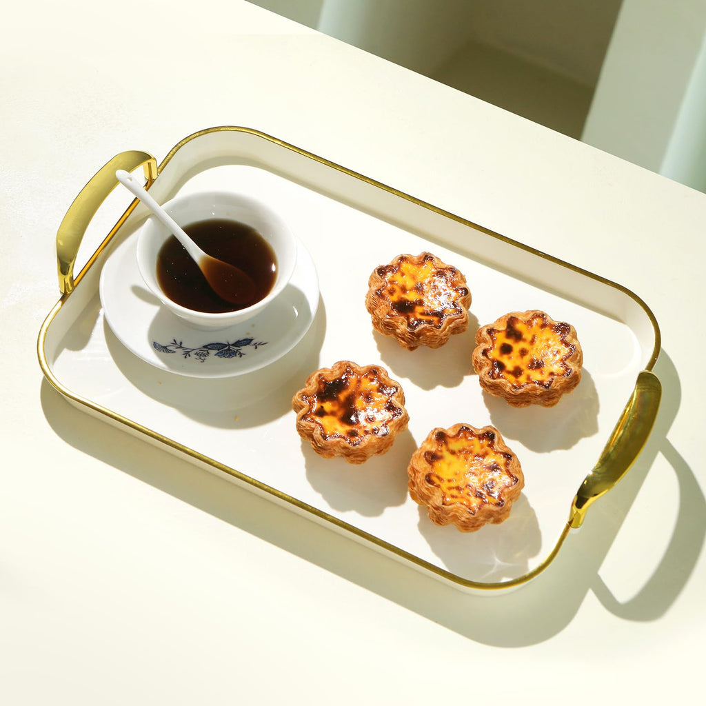 Aayoruro Serving Tray with Handles Set of 3 Rectangular Large Serving Platters 16.5/14.9/13.2 Inch White Plates for Dinner, Party, Entertaining, Cream Gold