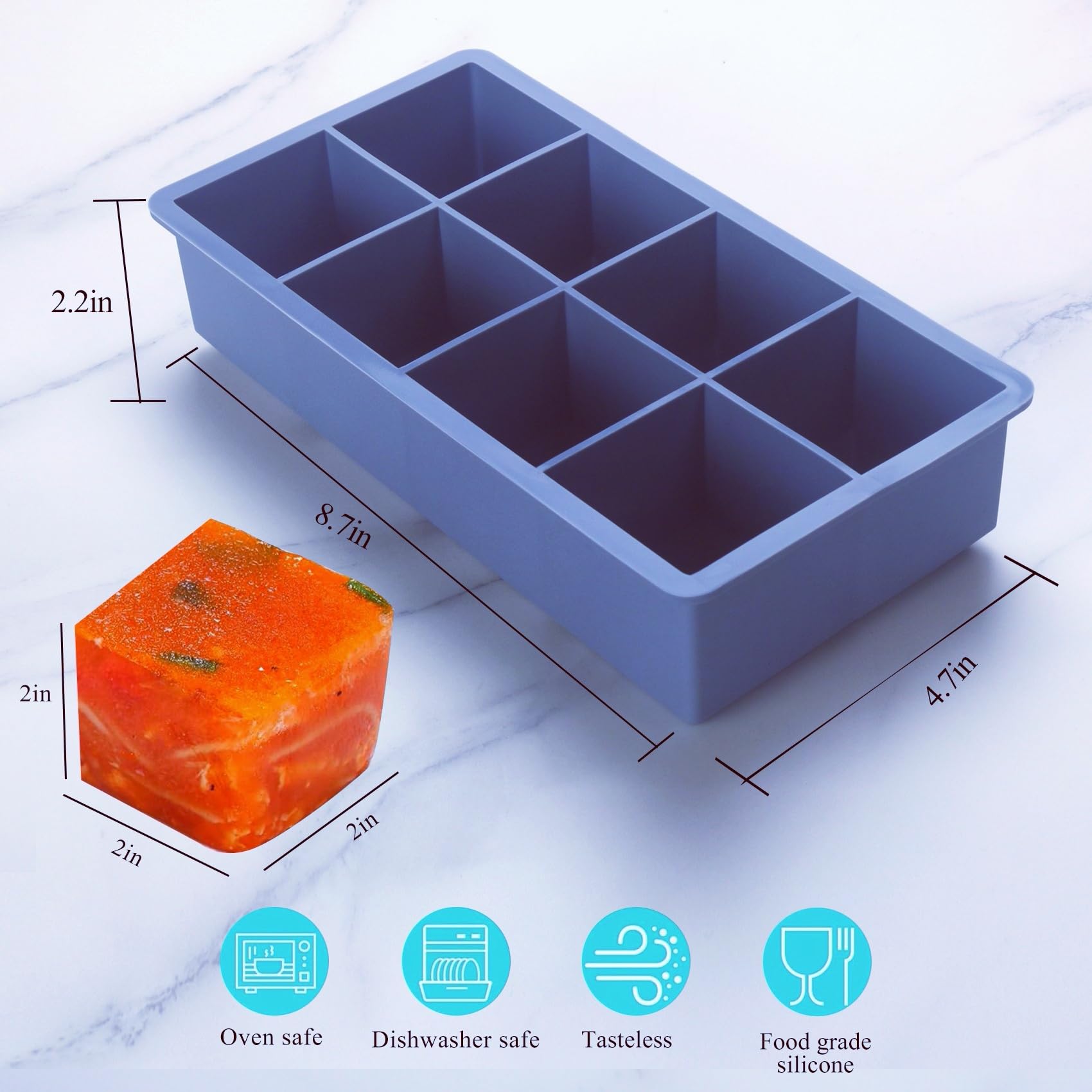1/2 Cup Silicone Freezer Tray With Lid - Silicone Freezer Molds 4-Pack For meal prep & freezing of various sauces and other dishes, makes 32 perfect 1/2 cup portions cube (Blue 4 Pack)
