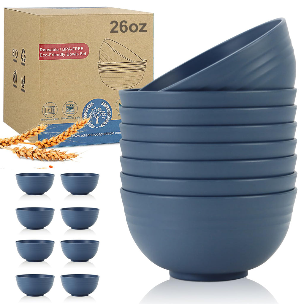 Wrova wheat straw small bowls 10oz set of 8 - Unbreakable Dessert Bowls for kids - Mini Bowl Sets for Ice Cream,Snack and Fruits - Microwave & Dishwasher Safe Appetizer Bowls (Deep Grey)