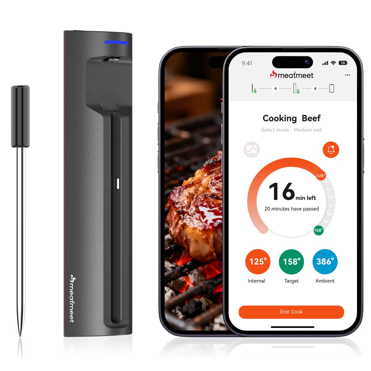 Meatmeet Wireless Meat Thermometer Digital, ±0.18℉ Accuracy with 6 Sensors