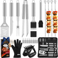 ROMANTICIST 23pcs Heavy Duty Grilling Gifts for Men Dad Fathers Day, Extra Thick BBQ Accessories Tools Set, Stainless Steel Grill Utensils Kit with Meat Claws,Canvas Bag for Outdoor Camping Silver
