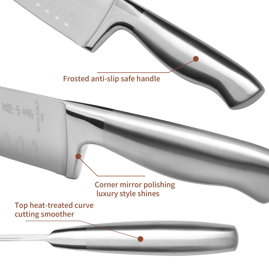 ZHANG XIAO QUAN Knife Set with Block, High Carbon Stainless Steel Sharp Blades, Built-in Sharpener Kitchen Knife Block Set for Home Cooking
