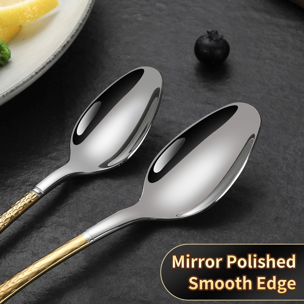 Lemeya Hammered Silver Gold Silverware Set for 8,Stainless Steel 40-Piece Modern Cutlery Set,Mirror Polished Heavy Duty Flatware Set Utensil Set,Knives Spoons and Forks Set,Dishwasher Safe