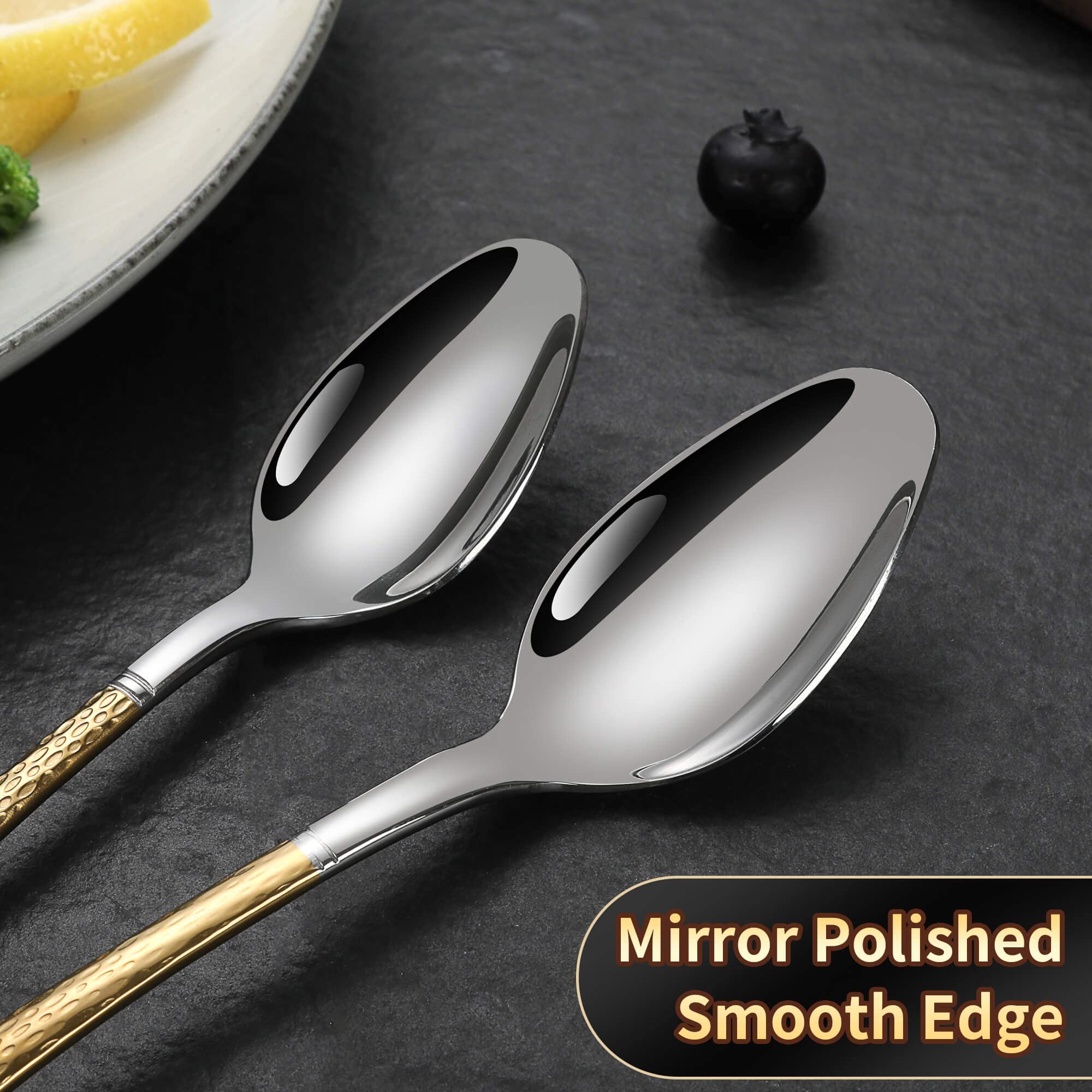 Lemeya Hammered Silver Gold Silverware Set for 8,Stainless Steel 40-Piece Modern Cutlery Set,Mirror Polished Heavy Duty Flatware Set Utensil Set,Knives Spoons and Forks Set,Dishwasher Safe