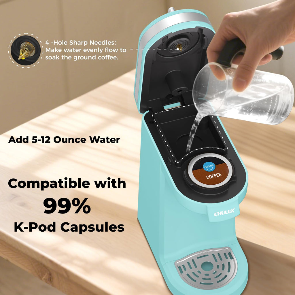 CHULUX Mini Coffee Maker for K Capsule, Single Serve Coffee Maker for One Cup Americano, Lightweight Pod Coffee Machine, Aqua