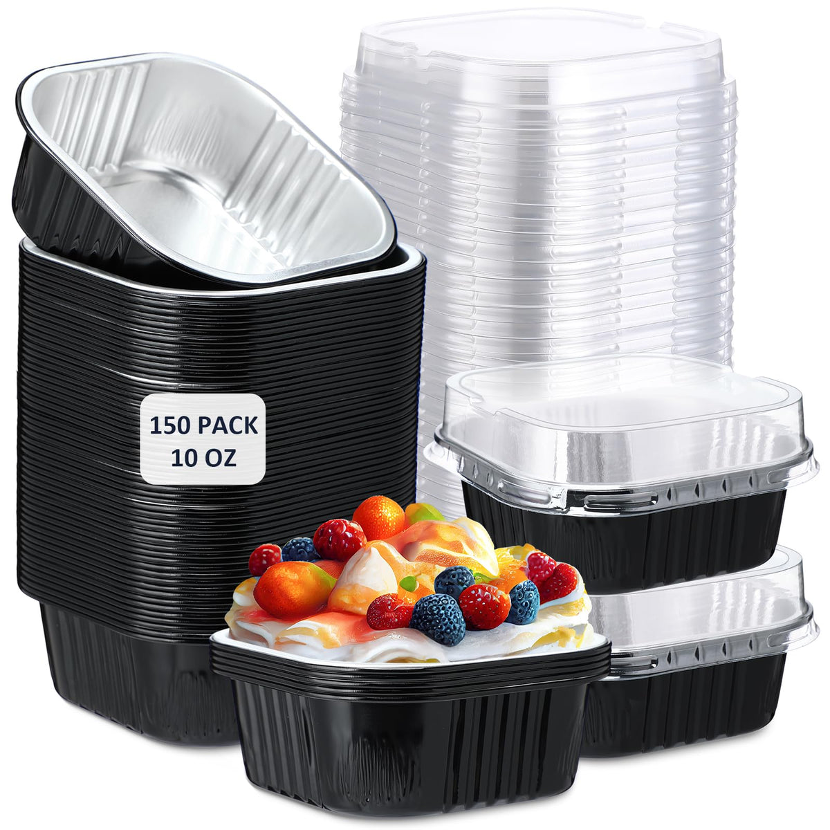 Aoriher 150 Pcs 10 oz Mini Cake Pans with Lids Sky Blue