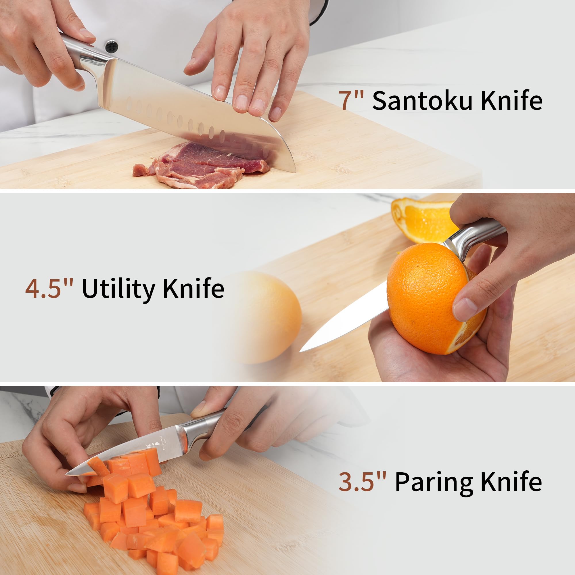 ZHANG XIAO QUAN Knife Set with Block, High Carbon Stainless Steel Sharp Blades, Built-in Sharpener Kitchen Knife Block Set for Home Cooking