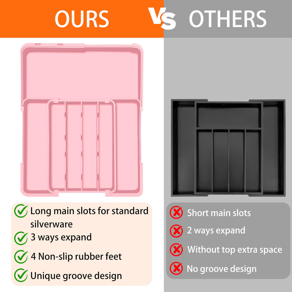 Spaclear Silverware Organizer - Expandable Silverware Drawer Organizer, Adjustable Drawer Organizer, Silverware Tray for Drawer 15.2"x 19" Utensil Drawer Organizer, Kitchen Organizers Storage, Pink