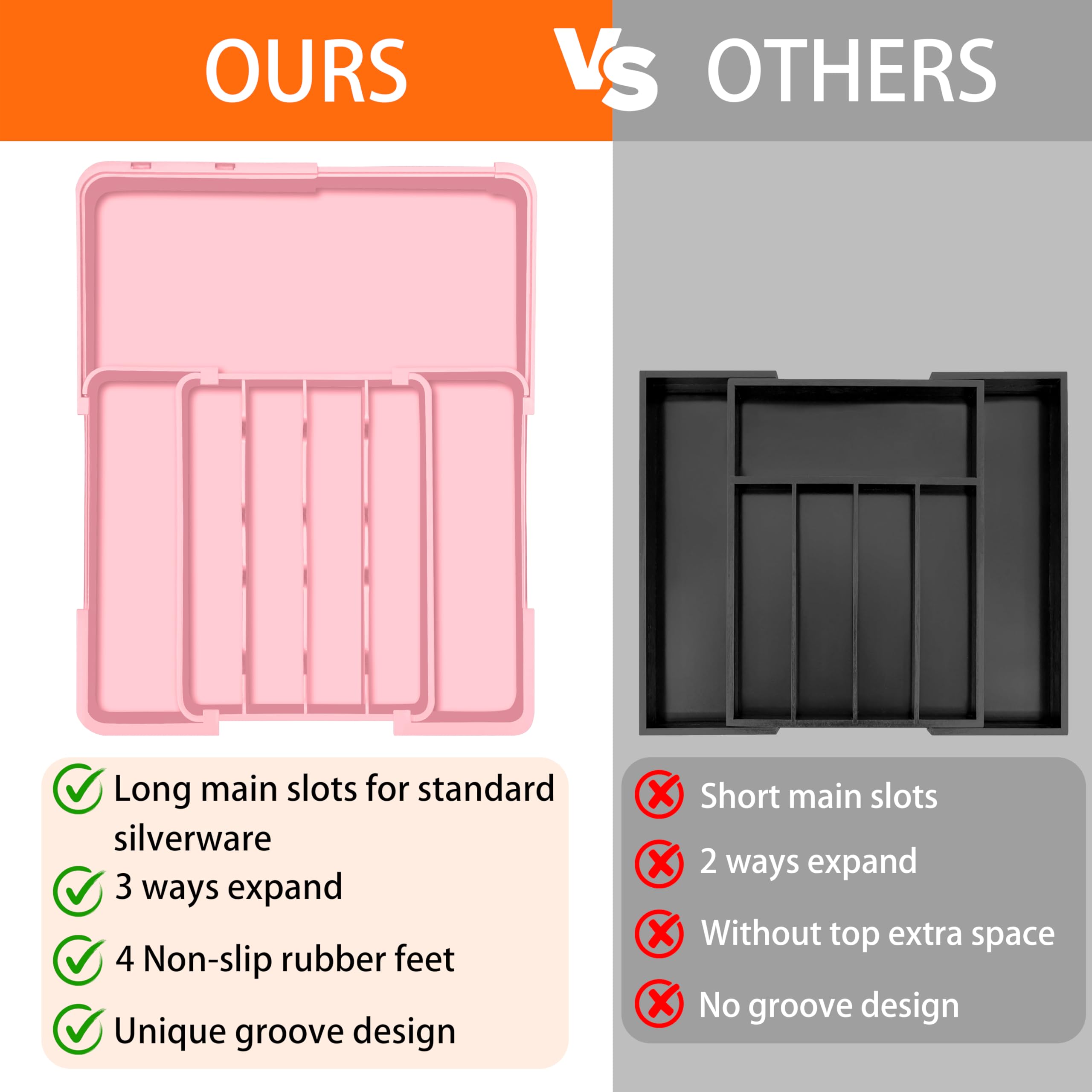 Spaclear Silverware Organizer - Expandable Silverware Drawer Organizer, Adjustable Drawer Organizer, Silverware Tray for Drawer 15.2"x 19" Utensil Drawer Organizer, Kitchen Organizers Storage, Pink
