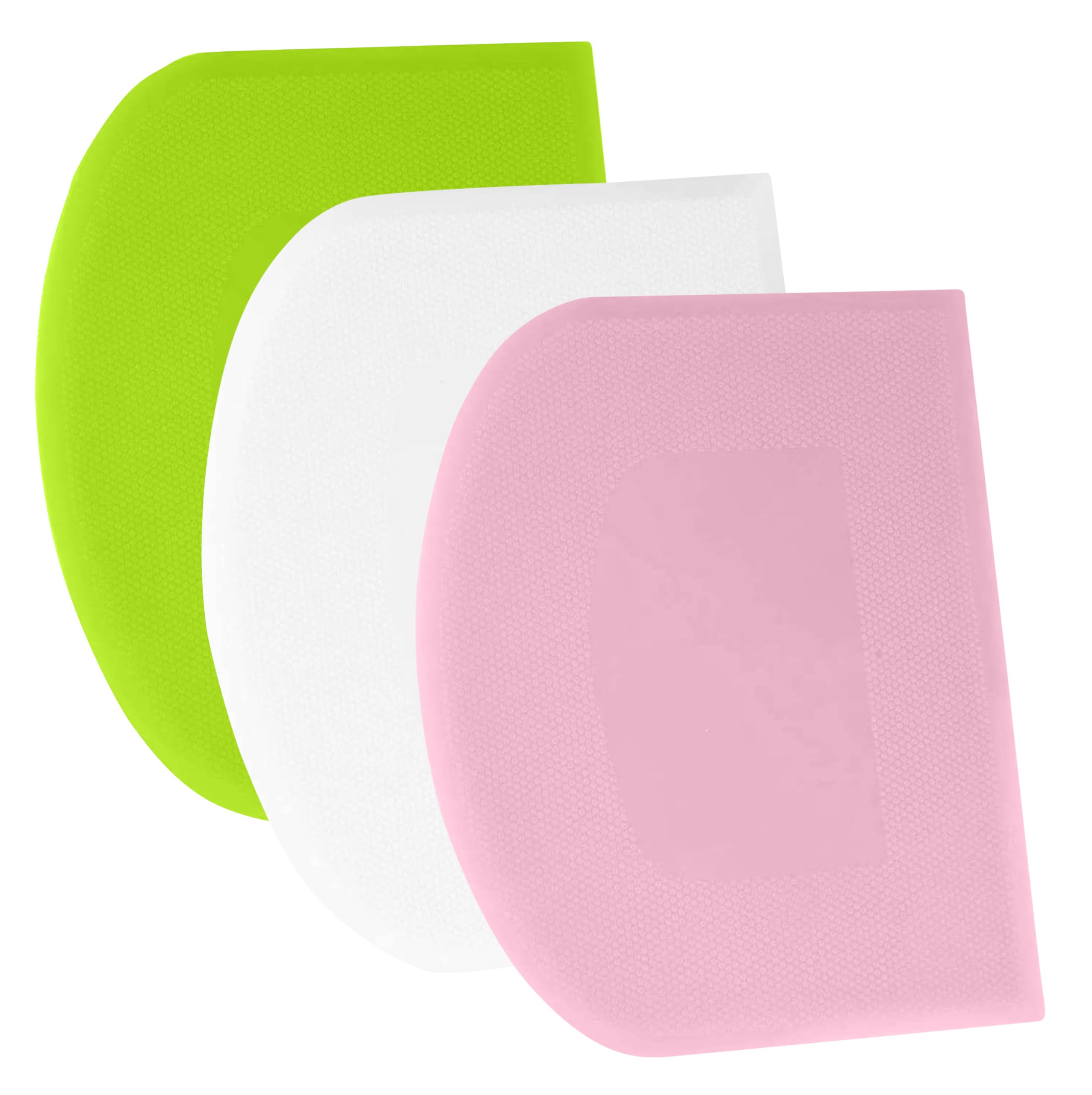 SURDOCA Dough Scraper - 3P 7.1x4.9" Plastic Flexible Bowl Scraper, Sharp Edge & Angles Cake Scraper. Non-Slip Bakeware Decorating Tools Sculpting & Modeling Tools - Pink+White+Green