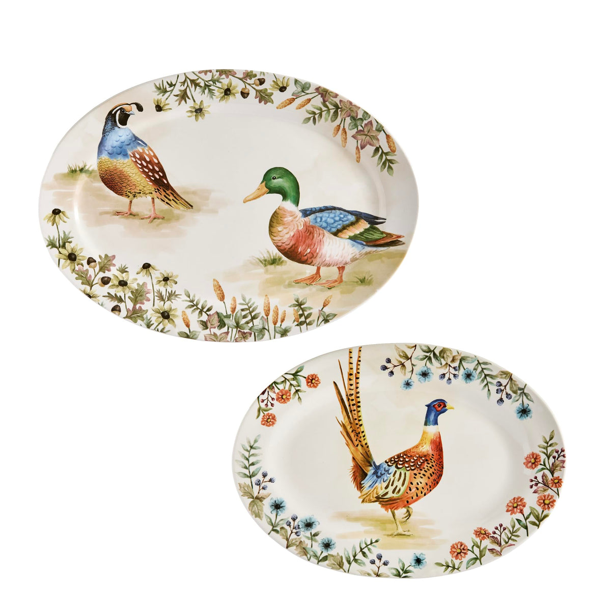 Bico Autumn Birds 16 plus 14 inch Oval Platters Set, Set of 2, Microwave and Dishwasher Safe, for Serving Fish, Chicken, Turkey