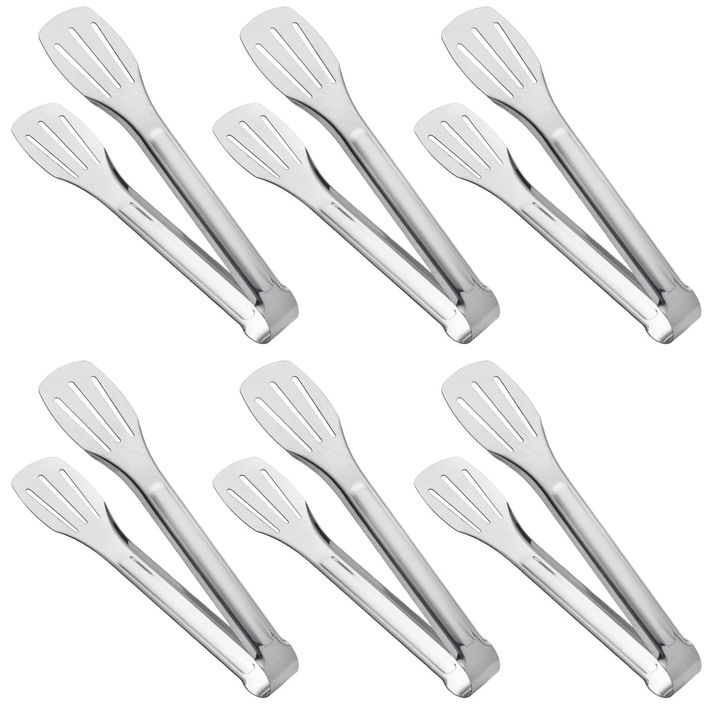 JXHAPY Serving Tong Kitchen Tongs,Buffet Tongs, Stainless Steel Food Tong Serving Tong,small tongs 6 Pack (7 Inch)