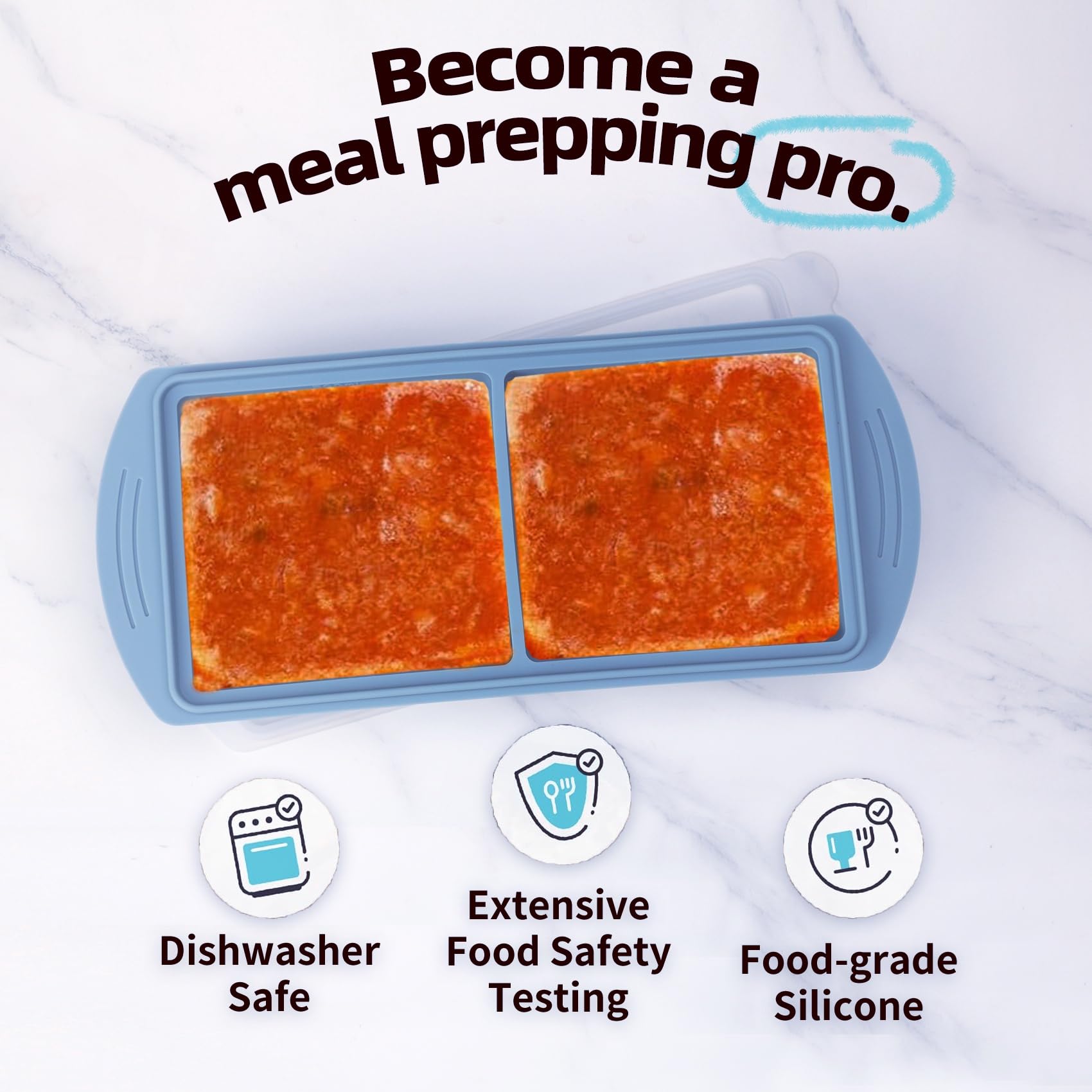Silicone Freezer Molds Gift Set with 2 Tbsp, 1/2, 1, and 2 Cup Silicone Freezer Trays With Lids - Meal Prep and Kitchen Essentials Bundle (Blue 4 Pack)