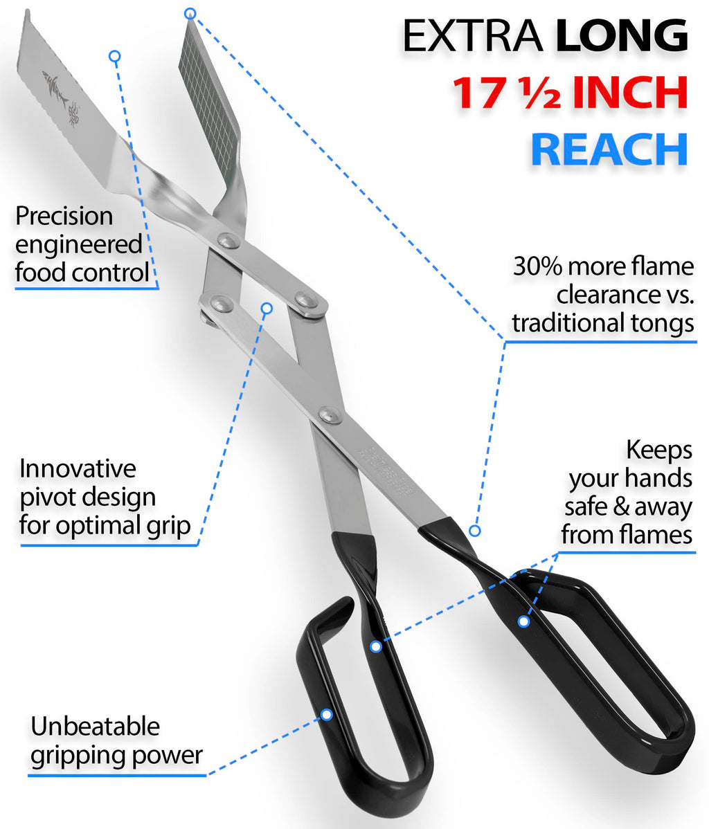 Shark BBQ Tongs for Steaks, 2-Pack 17" & 13" Professional Kitchen and Outdoor Grilling Utensil Set, by Shark BBQ Grill Tongs -(Black)