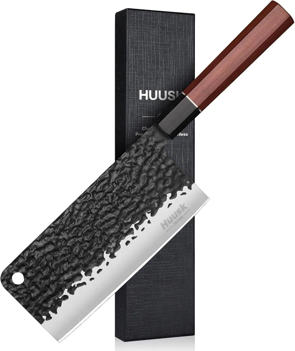 Huusk Japanese Meat Cleaver Knife - 6.7 inch Hand Forged Knives