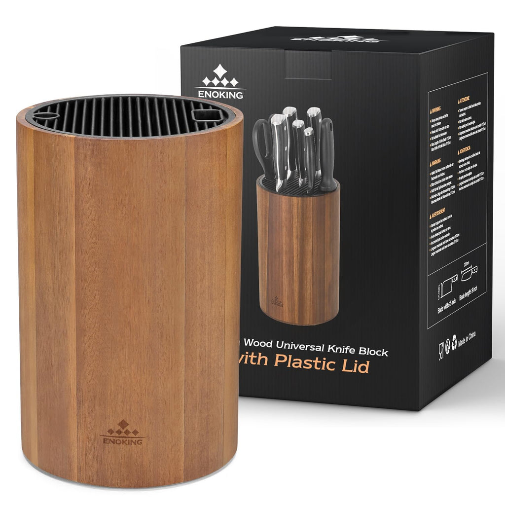 Universal Knife Block Without Knives, Acacia Wood Round Knife Holder