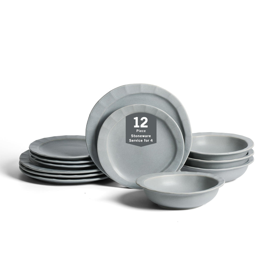Stone Lain Oasis Stoneware Plate Dish Set, 4-Piece Dinner Plates - Ceramic Serving Dishes for 4 People - Microwave & Dishwasher Safe, White