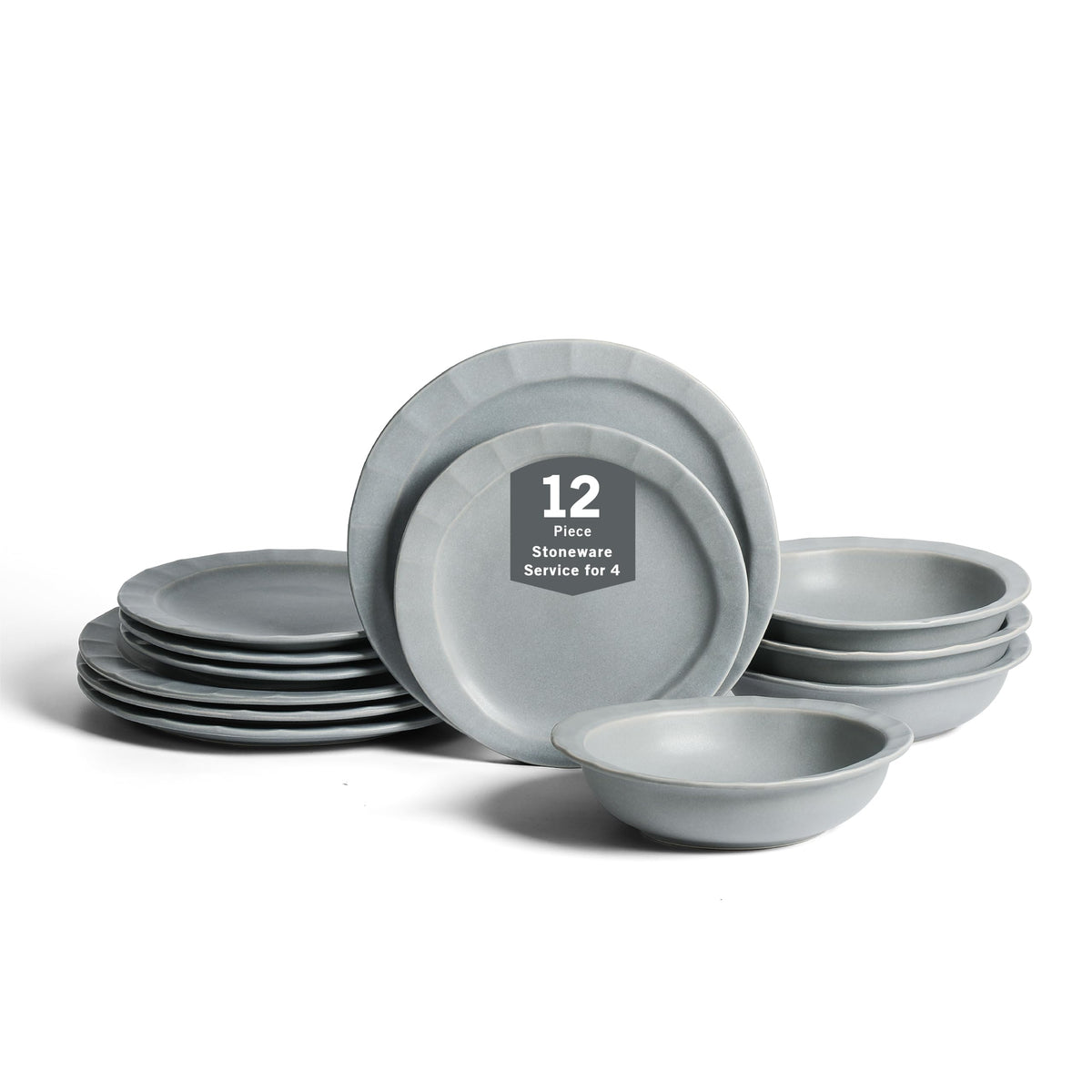 Stone Lain Oasis Stoneware Plate Dish Set, 4-Piece Dinner Plates - Ceramic Serving Dishes for 4 People - Microwave & Dishwasher Safe, White