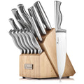 KANGDELUN 15‑Pc Kitchen Knife Set w/Block & Sharpener, Ultra Sharp 50Cr15MoV High Carbon Stainless Steel Blades, Ergonomic Anti‑Slip Handles, Angled Wood Block, Chef Knife, 6 Steak Knives & Shears