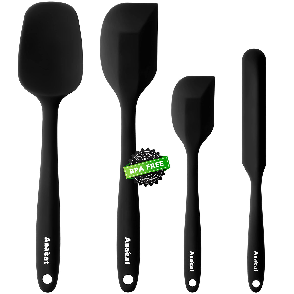 Anaeat Silicone Thin Spatula Set of 2 - Mini Brownie Serving Spatulas - Non Stick Spurtle Turner for Easy Cooking Eggs, Omelet, Pancake, Burgers, Pizza, Steak, Crepes, Heat Resistant & BPA Free