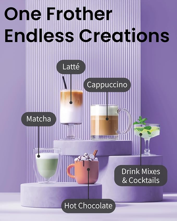 Elementi Milk Frother Wand & Drink Mixer with Stand - Turbo Milk & Coffee Frother Handheld - Hand Held Coffee Mixer Wand & Cold Foam Maker for Frothy Cappuccinos, Lattes & Drink Mixes at Home (Black)