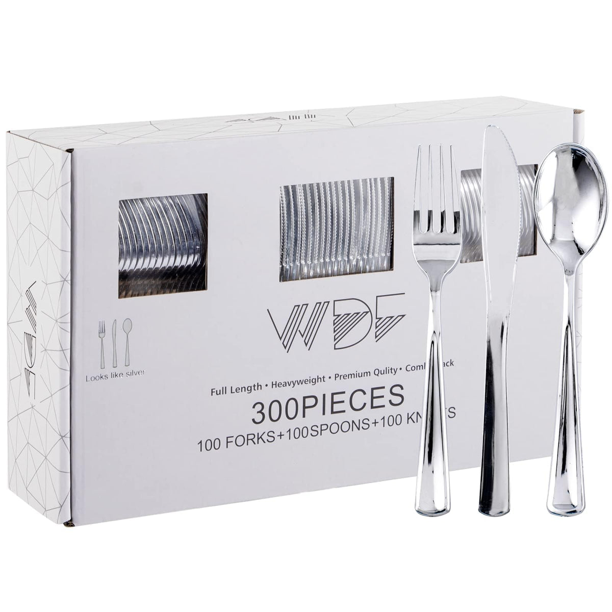 WDF300 Pieces Gold Plastic Silverware - Heavy Duty Disposable Cutlery Set Plastic Gold Silverware Set Includes 100 Forks, 100 Spoons, 100 Knives for Party/Baby Shower/Wedding/Birthday