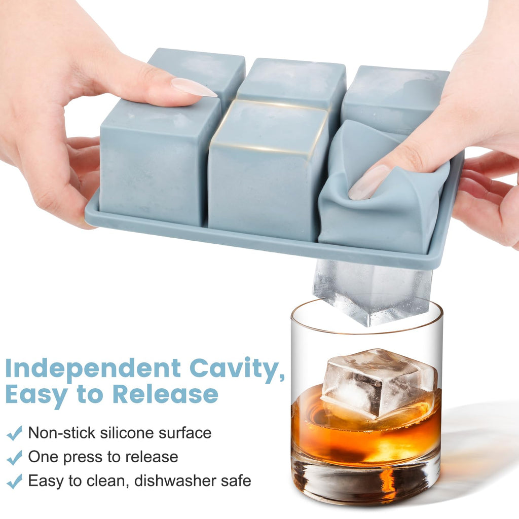 Large Silicone Ice Cube Tray 3Pack, SAWNZC Big Square Ice Cube Molds for Whisky Cocktail, Ice Maker Tray with Lid for Freezer, Easy Release (3, Blue-Green-Yellow)