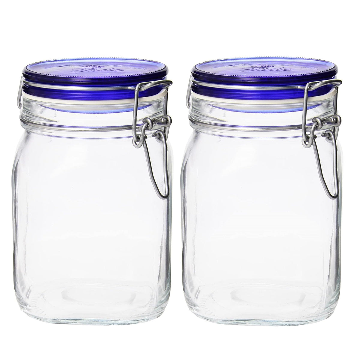 Bormioli Rocco Fido Collection, 2 Pack, 17 Oz. Food Storage Glass Jars, Airtight Rubber Seal & Glass Lid, With Stainless Wire Clamp, Made In Italy.