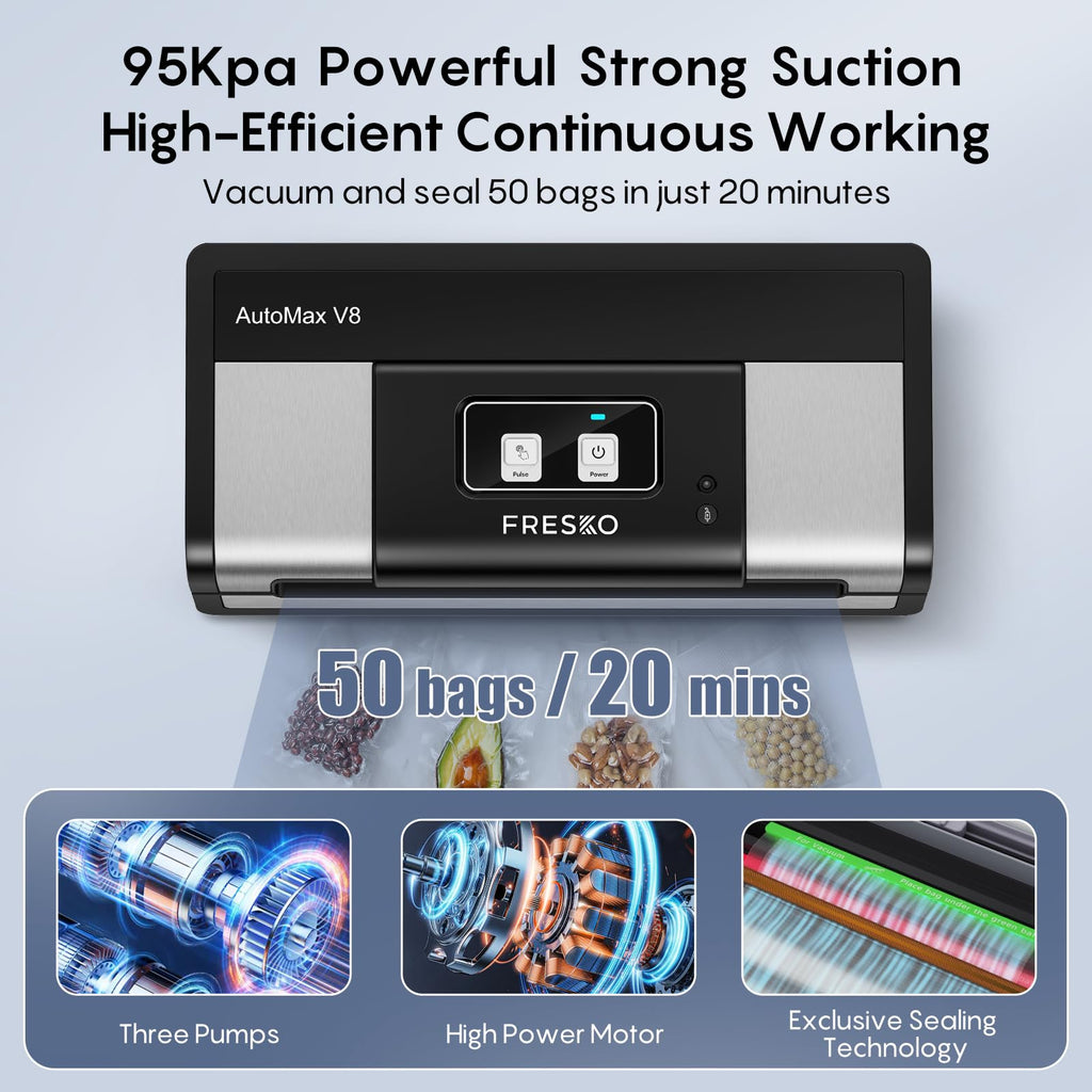 FRESKO Automatic 95Kpa Food Vacuum Sealer Machine, Auto Dry-Wet Detection