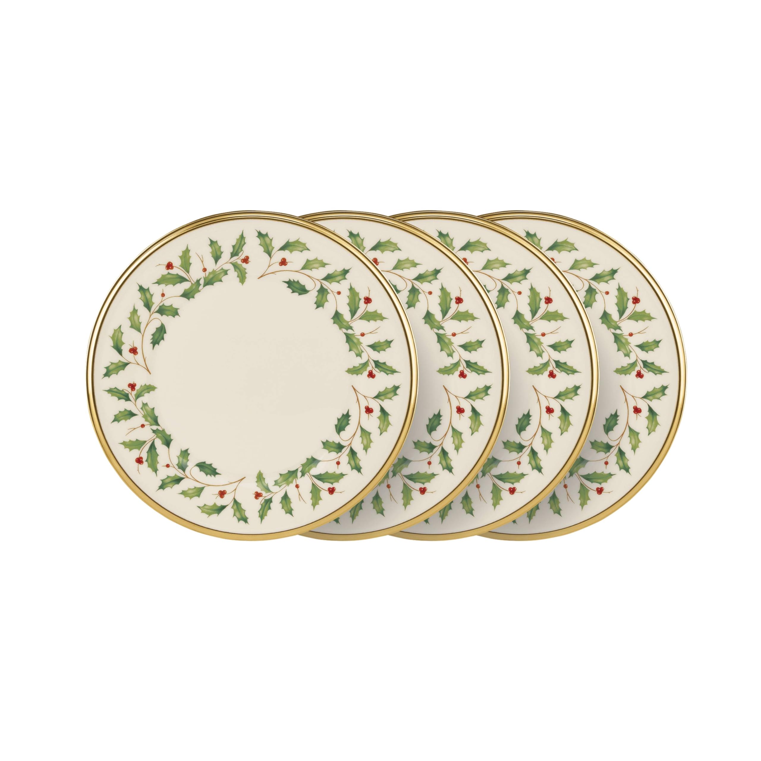 Lenox 897083 Holiday Dinnerware Salad Plates, Set of 4, Red & Green, Christmas, Hosting