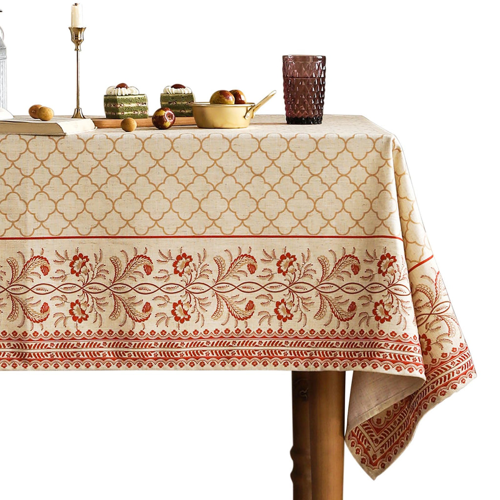 ISAENNE Designer Vintage Linen Rectangular Tablecloth,79"x55"-Carol G